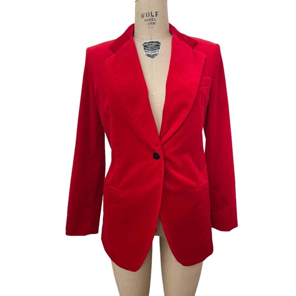 THEORY Suit 2 Pc Red Velvet Coat Pants New Silk Lining Size 8 Holiday Career - Picture 7 of 15